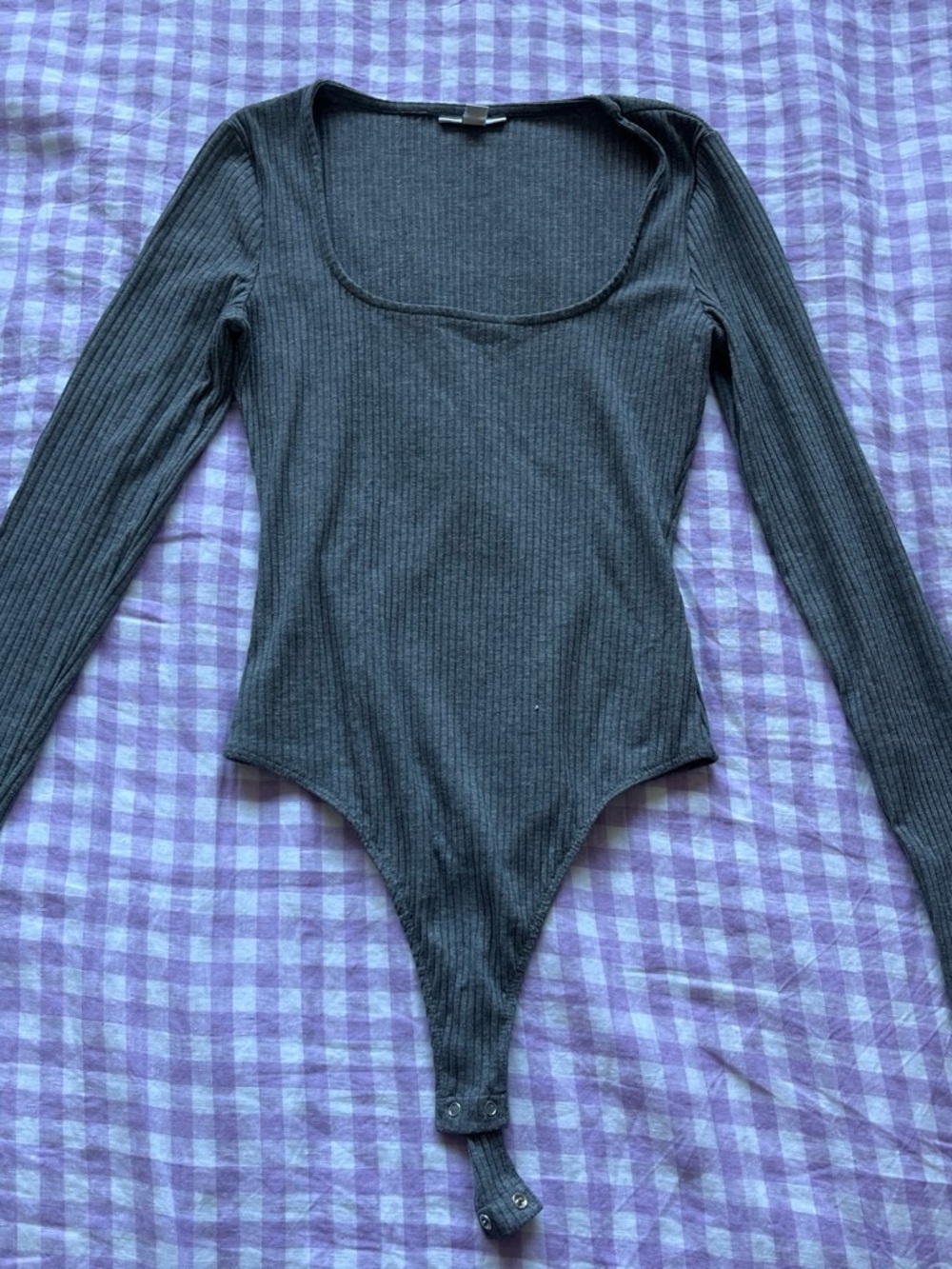 Bar III Gray Ribbed Long Sleeve Bodysuit